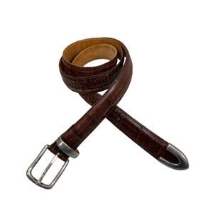 Martin Dingman Leather Belt 38 Brown Silver Mens Lizard Grain Calfskin 1"